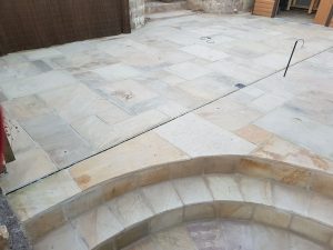 Fossil mint sandstone patio in shoscombe